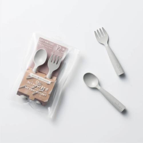 Set de tacamuri bebelusi Miniware My First Cutlery Dove Grey