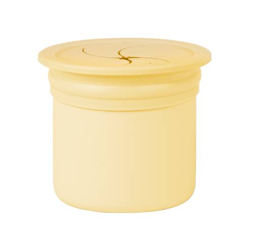 Cana cu pai si recipient gustari Minikoioi premium silicone Sip+Snack mellow yellowpowder grey