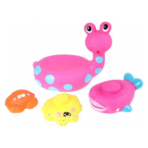 Jucarie de baie melc cu 3 animale marine Eddy Toys roz