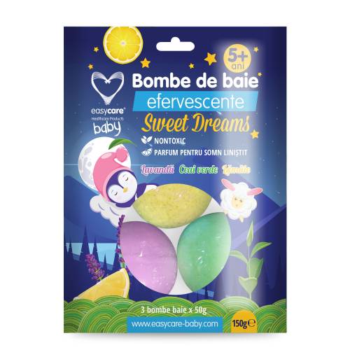 Bombe de baie efervescente pentru copii Delicious Sweets lavanda 3 buc EasyCare