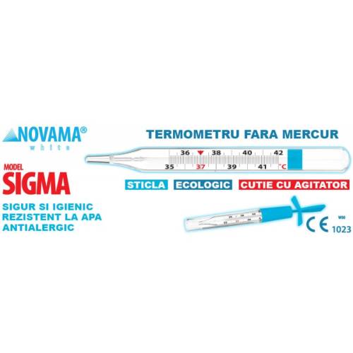 Termometru clasic din sticla Novama White Sigma ecologic cu Galinstan fara mercur - fara baterii - cu agitator