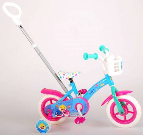 Bicicleta pentru copii Volare Baby Shark 10 inch cu maner parental si roti ajutatoare