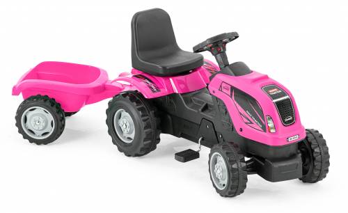Tractor cu pedale si remorca Micromax MMX roz