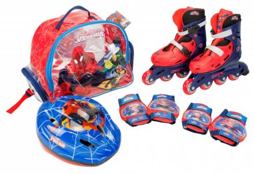 Role copii Saica reglabile 28-31 Spiderman cu protectii si casca in ghiozdan