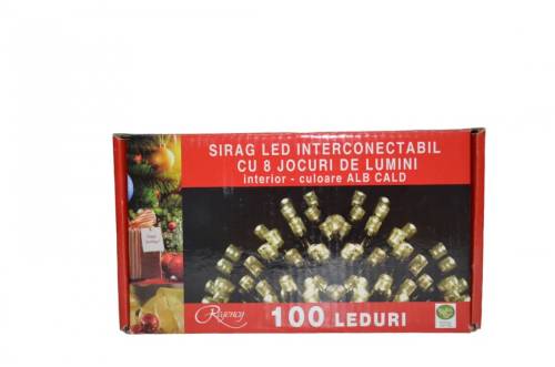 Instalatie de Craciun sirag luminos interconectabil cu 8 jocuri de lumini 100 LED-uri alb calde 5 m