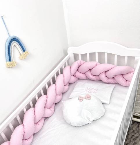 Aparatoare laterala pat bumper Deseda impletita 180 cm uni roz baby