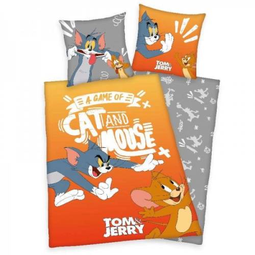 Lenjerie de pat Tom si Jerry pentru copii din bumbac stralucind in intuneric 2 piese