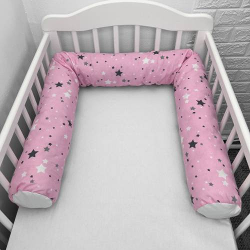 Perna bumper Deseda pentru pat bebe 180 cm stelute gri pe roz