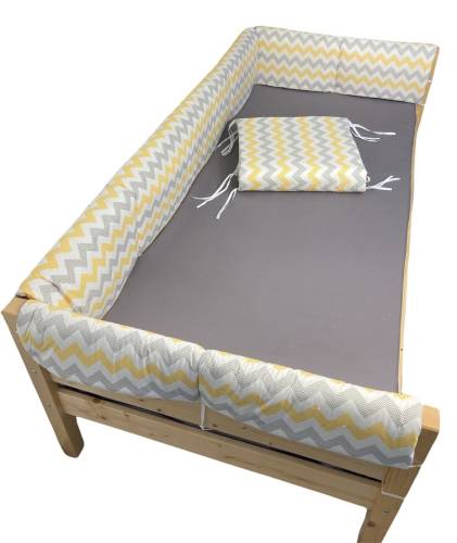 Set aparatori laterale Maxi pentru pat Montessori 160x200 cm Zig zag galben gri