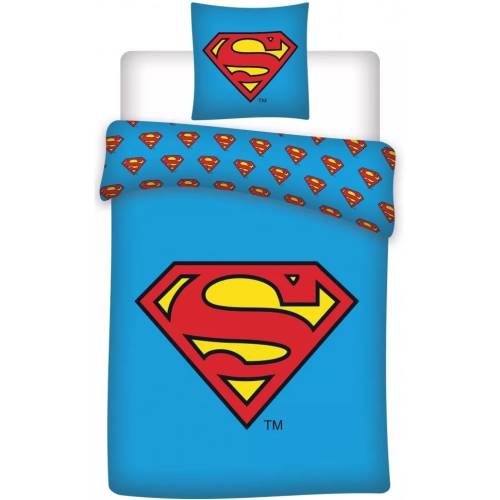 Set lenjerie pat copii Superman 140x200 + 70x90 SunCity albastru