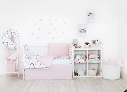 Set de pat pentru bebelusi Pink Panda - 3 piese - 100 bumbac