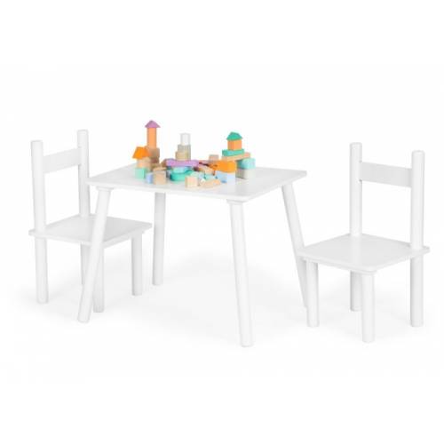 Set de masa cu doua scaune pentru copii alb Ecotoys