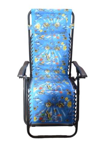 Sezlong-scaun camping cu tetiera din panza cu model pestisori albastru