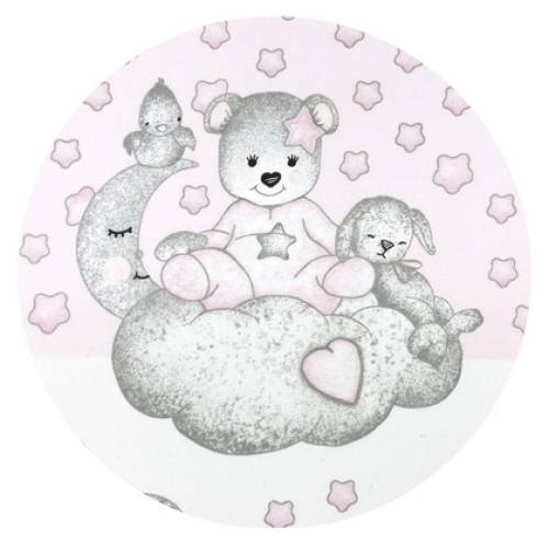 Paturica de infasat Qmini multifunctionala 75x75 cm din bumbac Teddy Bear with Pink Heart